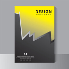 Book cover template for annual report, Abstract curve shape on yellow and ash color background - A4 size magazine, booklet, proposal, portfolio, brochure, poste