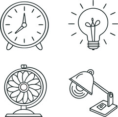Graphic design icon of bulb, clock, table lamp.eps
