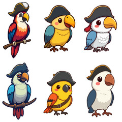 Pirate Parrots Vector Set - Iconical Pirate Ship Parrot 
Vectors