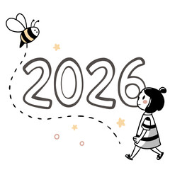 Girl and bee with year twenty six celebration
