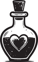 Vintage Love Potion Bottle Silhouette in Black | Magical Elixir Illustration