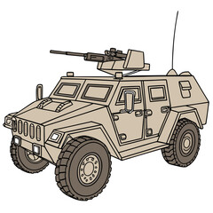 Tan armored vehicle with mounted weapon military © Mamun