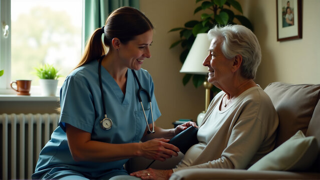 Visiting Nurse Checking Vitals at Home