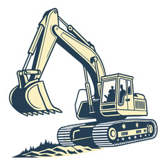 Yellow excavator digging dirt construction heavy machinery