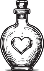 Vintage Love Potion Bottle Silhouette in Black | Magical Elixir Illustration