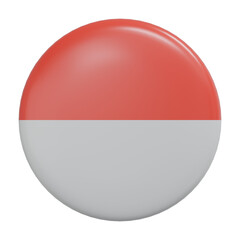 3D round Indonesian flag icon in glossy style, featuring the red and white Merah Putih design, symbolizing national pride, culture, and independence.