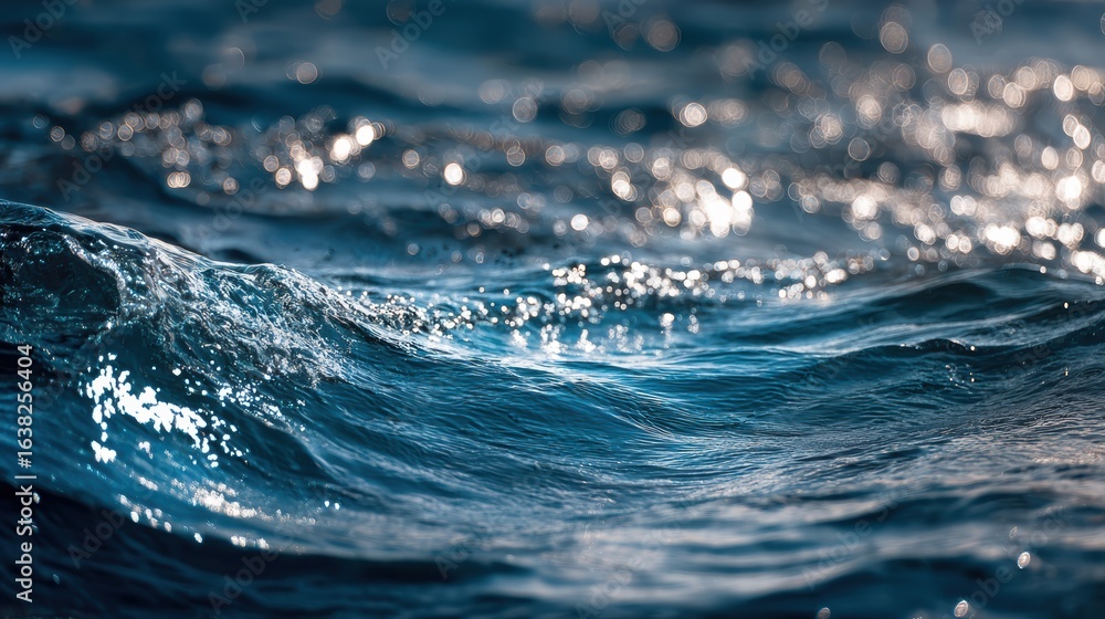 Aufkleber close-up of shimmering ocean waves reflecting sunlight, creating mesmerizing patterns in the water's