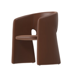 Modern Upholstered Armchair, Brown Leather, Sculptural Design, Front Three-Quarter View 3D Render