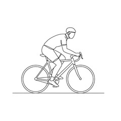 Obraz premium A minimalist black and white line art illustration of a cyclist riding a road bike while wearing a helmet.