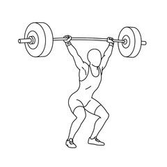Obraz premium A minimalist line art illustration of a weightlifter holding a heavy barbell overhead in a squat.