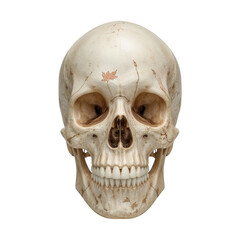 Obraz premium Realistic human skull front view anatomical detail isolated on transparent background