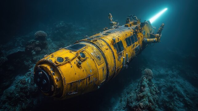 Yellow submarine wreck underwater - Powered by Adobe