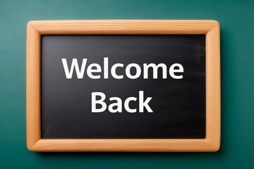 A wooden-framed chalkboard with the message Welcome Back written in white chalk. Perfect for themes related to school, returning, education, or welcoming students and teachers.