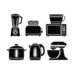 Collection of modern kitchen appliances in silhouette style