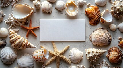 Seashells and a blank white gift card for a coastal retirement