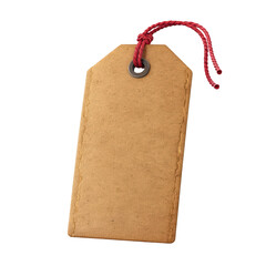Blank Vintage Tag Red String Brown Paper Label, isolated on transparent background, perfect cutout, PNG