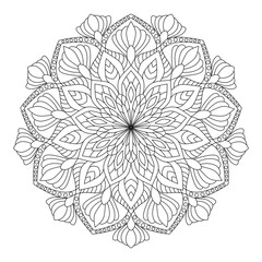 Mandala Pattern Black White Design - Traditional Mandala Coloring Page Print Vector - Vintage Mandala Geometric Art for Adult Coloring Book Projects