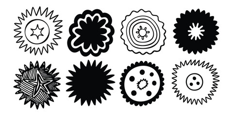 Decorative Sunburst Pattern Doodles – Circular Black Icons