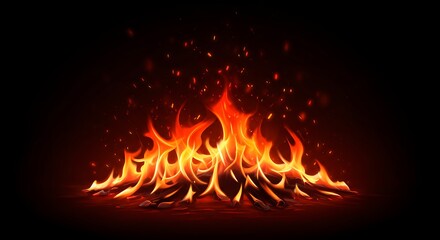 Fototapeta premium Burning inferno flames blaze brightly on a dark black background