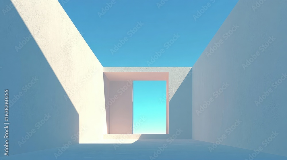 Poster minimalist architectural design with natural light and abstract forms in modern space