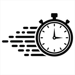 Black stopwatch icon with motion blur effect on white background timer time
