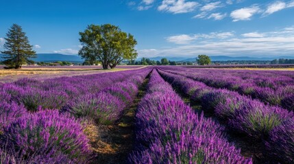 Obraz premium Lavender Fields in Full Bloom Under the Bright Summer Sun