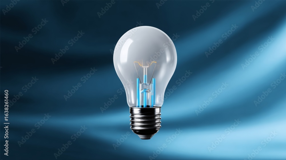 Poster light bulb is lit up and is the only thing in the image. the light bulb is glowing and is the main f