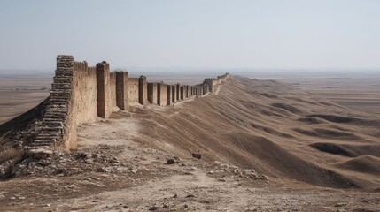 Massive Fortress Wall Stretching to Horizon in Vast Landscape