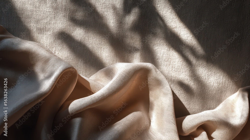 Poster minimal composition on pale linen background with shadow play