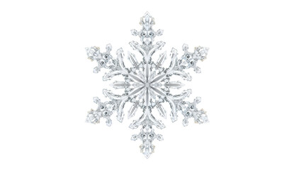Crystal snowflake isolated on the transparent background, detailed winter ice macro, symmetrical frozen pattern for seasonal decoration and holiday design