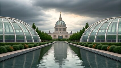 Futuristic Architectural Composition Featuring a Spherical Structure