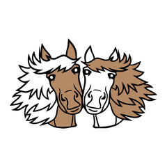 2 horses Team Pony Foal Couple Comic Friends Love