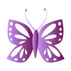 A stylized butterfly vector illustration with a purple gradient, featuring intricate cutout wing patterns