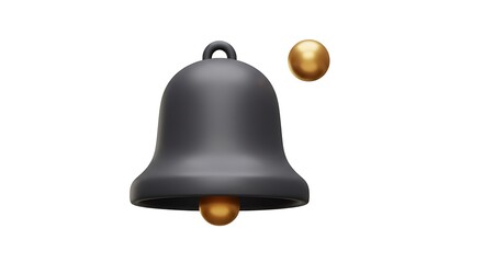 3d best selling black bell with golden clapper isolated on white background