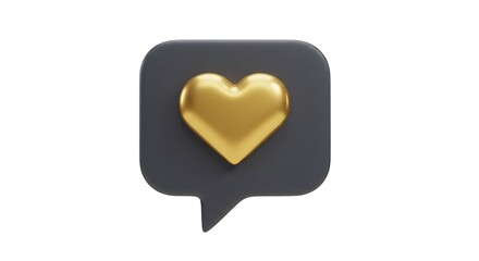 3d best selling golden heart icon in a chat bubble isolated on white background
