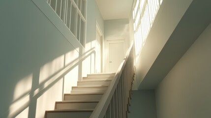 Fototapeta premium Bright Minimalist Stairwell Bathed in Soft Natural Light
