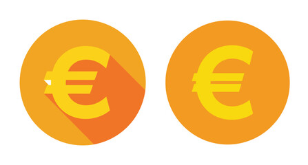Obraz premium Two euro currency symbols on orange circles with long shadows finance money