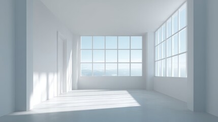 Bright Minimalist Room Bathed in Natural Light with White Walls