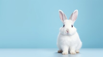 Obraz premium cute animal pet rabbit or bunny white color smiling and laughing isolated with copy space for easter background, rabbit, animal, pet, cute, fur, ear, mammal, background, celebration, generate by AI