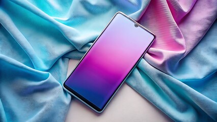 Modern smartphone with gradient screen on soft fabric