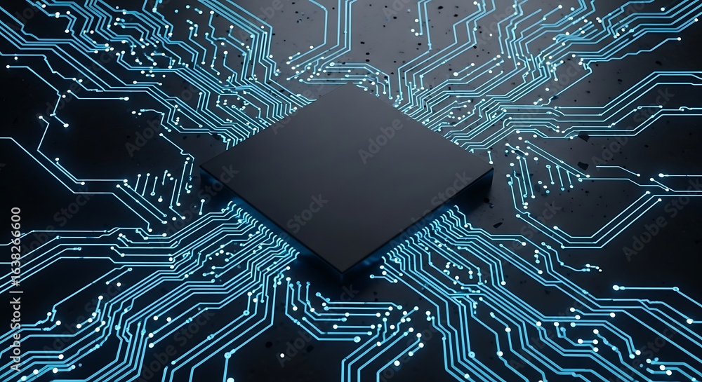 Poster circuit board with central processor reflecting digital interconnectedness