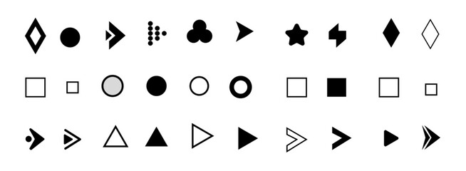 Flèche and Arrow Bullet List Icons PNG Transparent Background Collection for PowerPoint Slide Presentation Vector Design Elements.