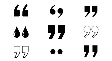 Collection of various quotation mark symbols and punctuation icons. A set of graphic elements for quotes and typography.
