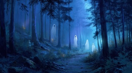 Obraz premium Mysterious Spirits Guardian Night Forest Trail Scene