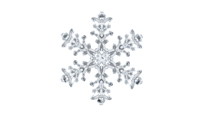 Crystal diamond snowflake isolated on the transparent background with sparkling facets, winter holiday decoration, geometric frozen ice symmetry