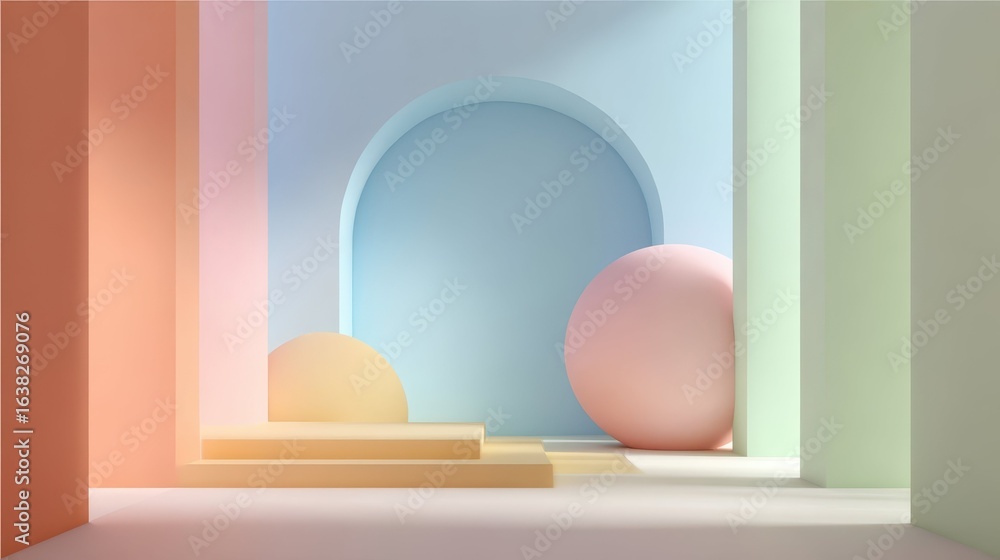 Poster minimal pastel backdrop with shapes and design elements in soft tones