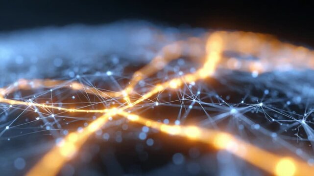 Network Data Transmission Visualization: An abstract and compelling visual representation of data transmission, showcasing intricate connections, networks.