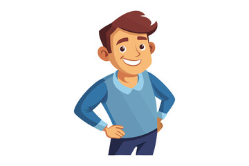 Cheerful Man Posing Confidently: A vibrant illustration of a happy man stands with hands on hips, exuding positivity and assurance.