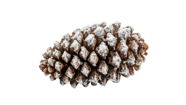 Snowdusted pine cone isolated on the transparent background for winter and holiday decoration themes