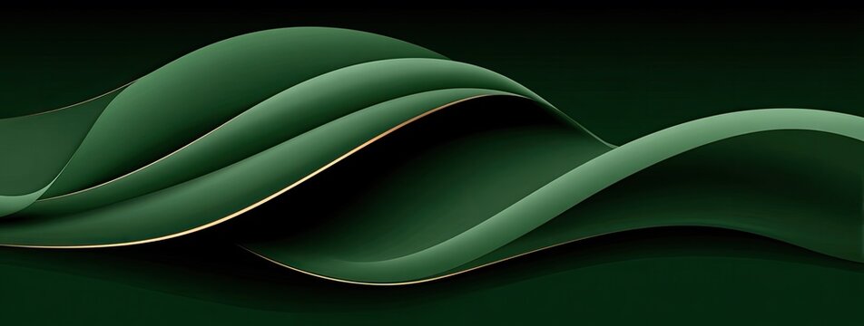 Abstract design with flowing emerald green curves and gold accents